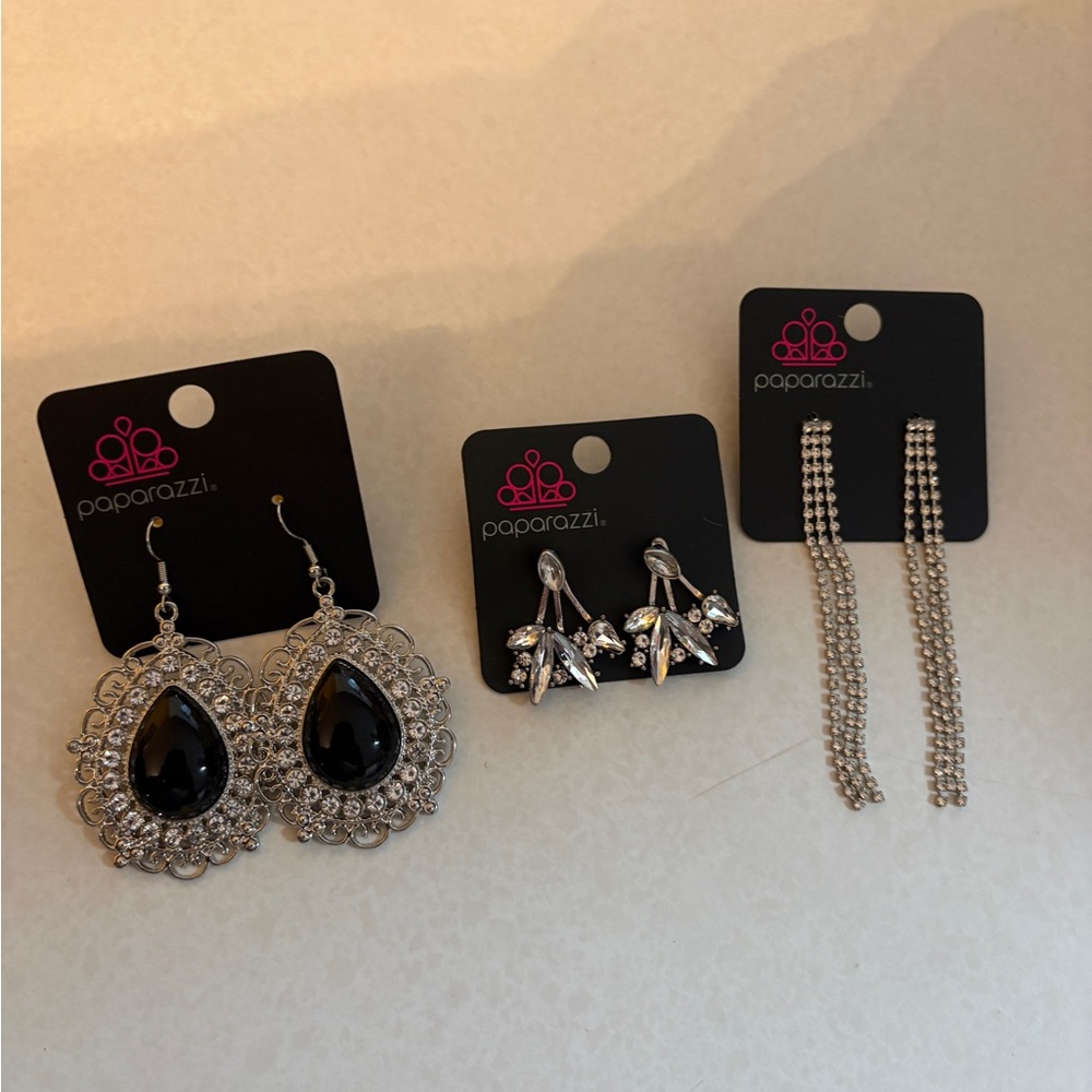 Paparazzi Black and Silver Earring Trio